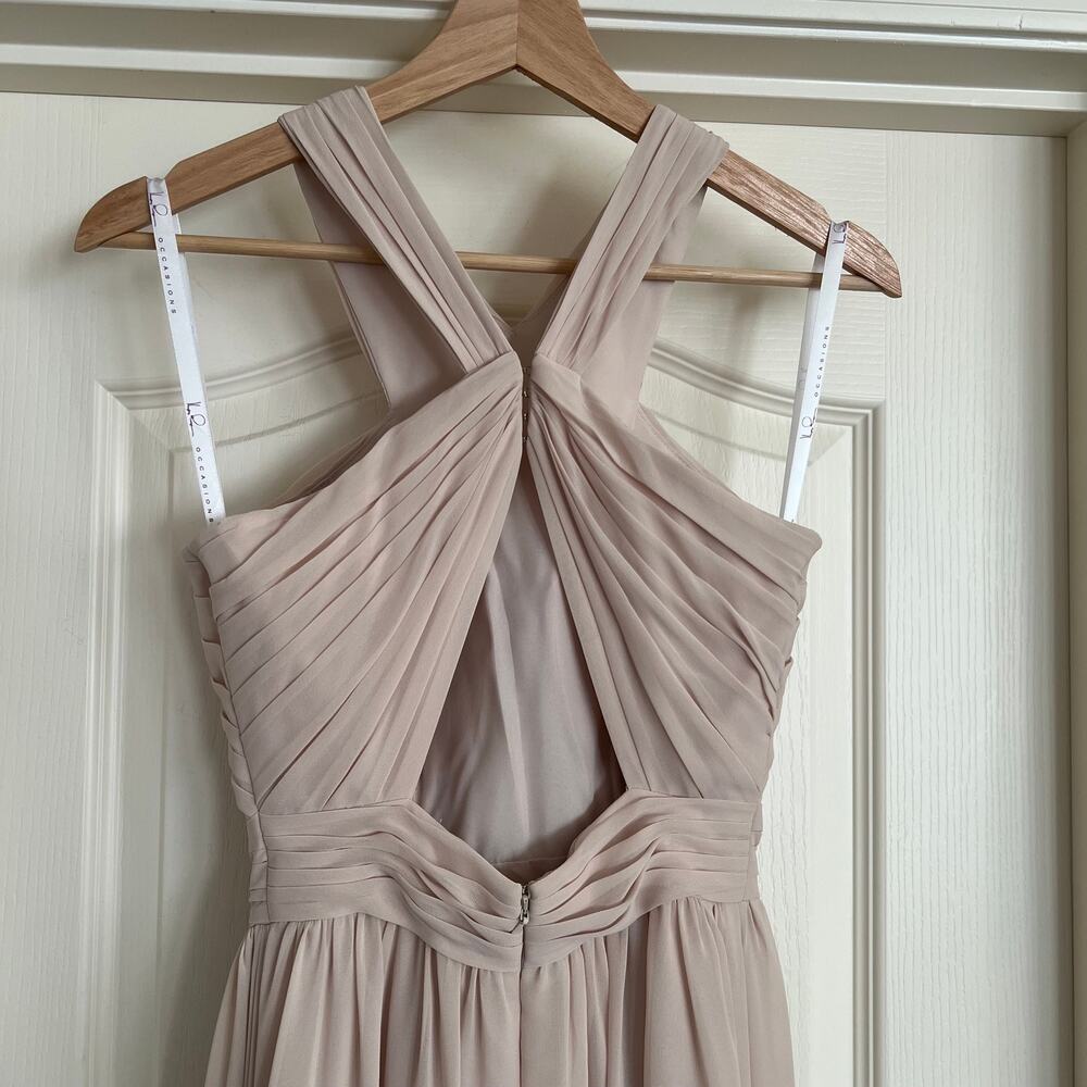 Hayley‎ Paige Occasions Bridesmaid Gown Halter Style Maxi Dress Blush Pink 0 - Picture 4 of 9